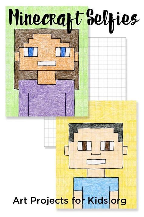 Minecraft Selfies - Art Projects for Kids. Add a little math and pop culture to your kid's art. #minecraft Minecraft Selfie, Art 2nd Grade, 2nd Grade Art, 4th Grade Art, 3rd Grade Art, Classroom Art, Elementary Art Projects, Art Projects For Kids, Homeschool Art