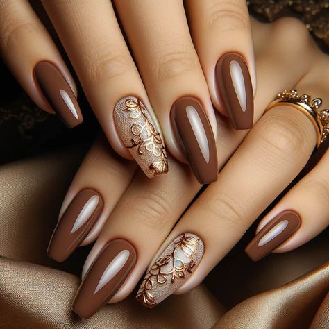 45+ Acrylic Nails to Inspire Your Next Nail Designs - CozyLifeJournal Fall Nail Brown, Brown Gel Nails Designs, Elegant Nail Art, Fancy Nails Designs, Nagel Tips, Vibrant Patterns, Stick On Nails, Elegant Nails, Autumn Nails