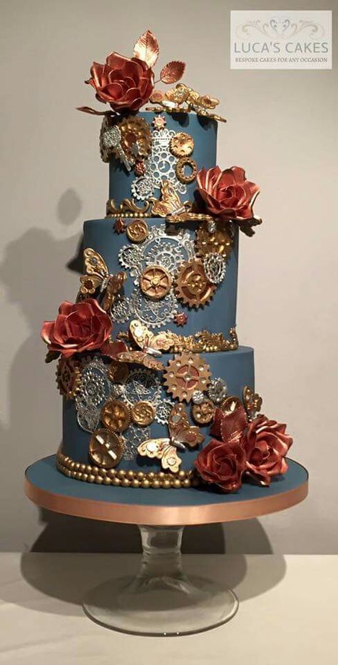 Steam punk wedding cake Steampunk Wedding Cake, Punk Wedding, Pirate Wedding, Amazing Wedding Cakes, Steampunk Wedding, Gold Wedding Cake, Crazy Cakes, Unique Cakes, Wedding Cake Inspiration