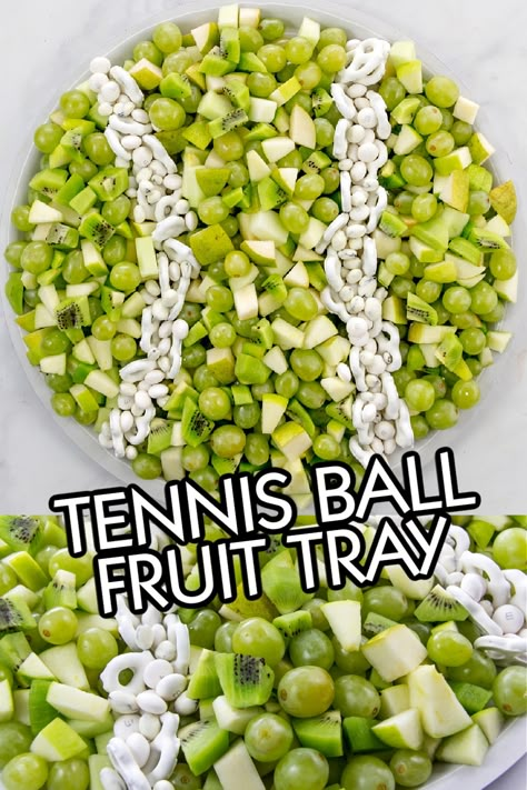 Tennis Match Appetizers, Tennis Snacks Ideas, Tennis And Tequila Party, Sports Fruit Tray, Tennis Themed Graduation Party, Tennis Ball Themed Dog Party, Tennis First Birthday Party, 40 Love Tennis Party, Tennis Themed Food