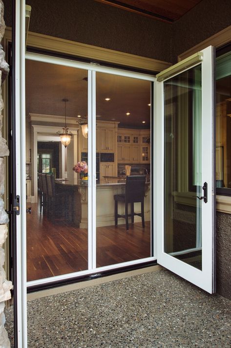 Screen Doors - Screening Solutions Ohio Patio Screen Door Ideas, Patio Door With Screens, Retractable Screen Door For French Doors, Door Screens Ideas, French Door Screen Doors, Sliding Screen Doors On Porch, Exterior French Doors Patio, Double Screen Doors, French Doors With Screens