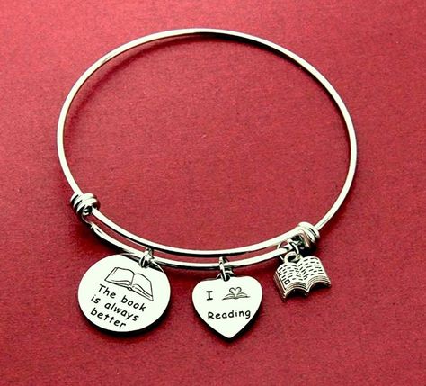 Bookish jewelry is always among the best gift ideas for the Valentine’s Day. The only problem is which piece to choose from hundreds of designs available around the web. What about this cute bracelet featuring three bookish charms? It’s made of stainless steel, it eco and skin friendly, and is fully adjustable to fit a wrist between 6 and 8 inches. #ValentinesDay #booklove #giftideas Bookish Jewelry, Bookish Items, Cute Bracelet, Gifts For Book Lovers, Books Reference, Book Board, Bath Salt, Shopping Event, Kindle Paperwhite