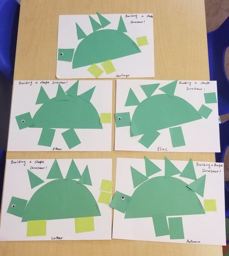 While doing the craft kids enjoyed  a lot to talked about the Stegosaurus - body shape, long or short neck, sharp or flat teeth, four legs or two, three toed or four toed feet, scales on the back . We loved this activity ❤️ Dinosaur Shape Activity, Dinosaur Week Preschool Crafts, Easy Dinosaur Crafts Preschool, Shape Dinosaurs Preschool, Dino Crafts For Toddlers, Shape Dinosaur Craft, Dinosaur Feet Craft, Dinosaur Preschool Activities Art, Dino Crafts For Preschoolers