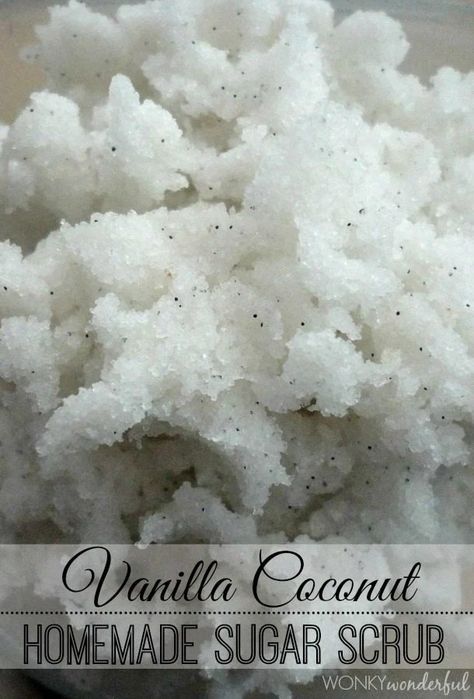 Body Scrub Vanilla, Coconut Sugar Scrub, Homemade Sugar Scrub, Coconut Body Scrubs, Homemade Gift Idea, Diy Scrubs, Salt Scrubs, Sugar Scrub Homemade, Homemade Scrub