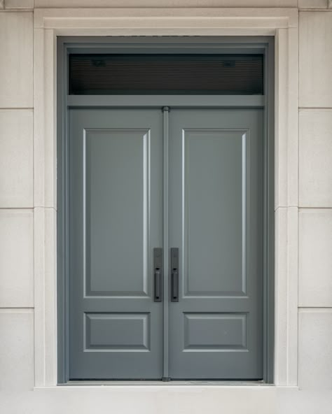 Traditional double front Door made by Arista doors #frontdoor #traditionaldoor ##doubledoor Solid Double Doors Exterior Entrance, Solid Double Front Doors, Craftsman Double Front Door, Double Door Entrance Design, Double Door With Transom, Double Wood Front Doors, Door With Transom, Single Main Door Designs, Painted Exterior Doors