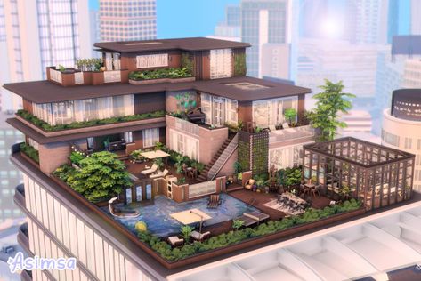 Sims 4 Penthouse Ideas, Penthouse Sims 4, Penthouse Floorplan, Sims 4 Penthouse, Sims 4 Modern House, Penthouse Ideas, Sims 4 Houses Layout, Lotes The Sims 4, The Sims 4 Lots