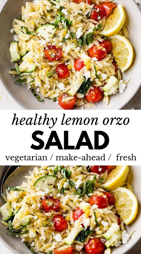 Light Orzo Recipes, Main Potluck Dishes, Orzo Parmesan, Frugal Pantry, Lemon Orzo Salad, Orzo Salad Recipes, Lemon Orzo, Orzo Pasta Salad, Yummy Salads