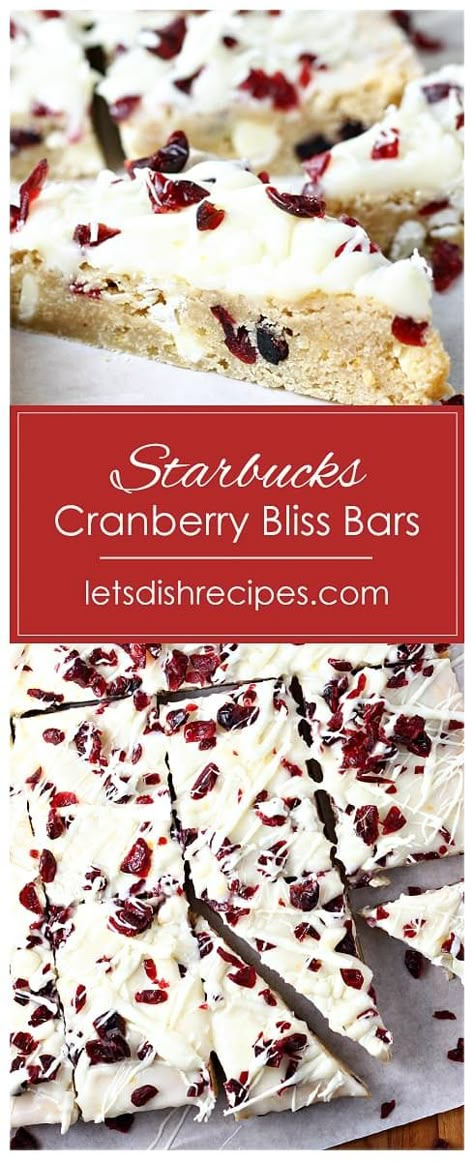 Starbucks Cranberry Bliss Bars Copycat, Bliss Bars Starbucks, Cranberry Bars Recipe, Starbucks Cranberry Bliss Bars, Starbucks Cranberry Bliss, Cranberry Bliss Bars Recipe, Dried Cranberries Recipes, Chewy Blondies, Tiny Desserts