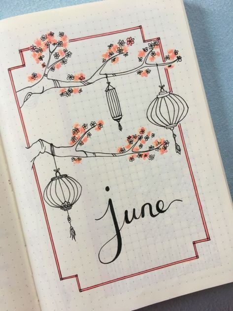 Bullet Journal June Cover Inspiration Month Inspiration, Journal June, Art Journal Challenge, Bullet Journal Page, Art Journal Prompts, Cover Inspiration, Bullet Journal Mood, Bullet Journal Diy, Bullet Journal Aesthetic