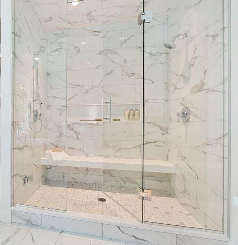 Corner Shower Bench, Floating Bench, Bench Design, Marble Showers, Master Shower, Shower Seat, Master Bath Ideas, Shower Bench, Shower Niche