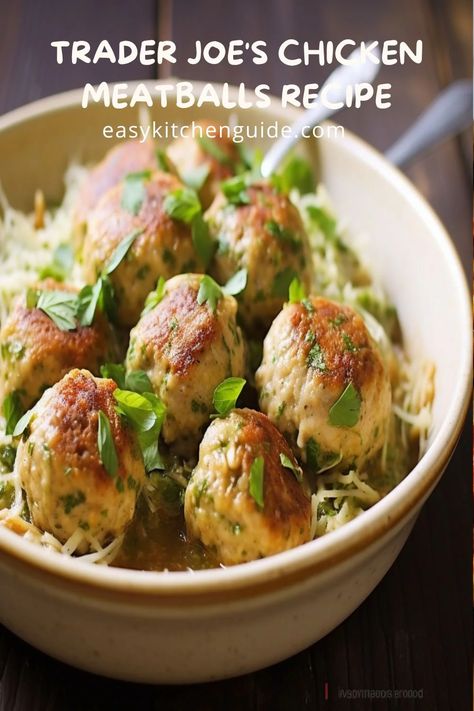 Trader Joe’s Chicken Meatballs Recipe Trader Joes Chicken Meatballs, Trader Joe’s Chicken Meatball Recipe, Trader Joes Chicken Meatball Recipe, Trader Joe’s Chicken Meatballs, Pesto Pasta Recipes Chicken, Chicken Meatballs Recipe, Chicken Meatball, Reheat Chicken, Chicken Meatball Recipes