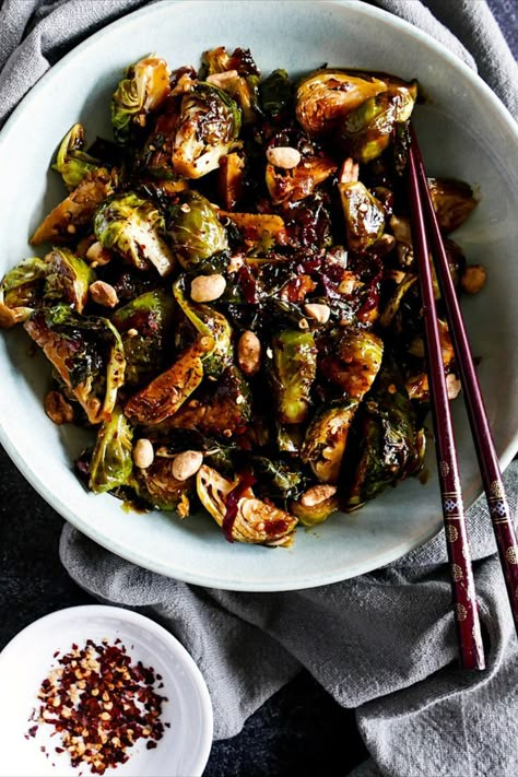 Tempeh Brussel Sprouts, Brussel Sprouts Main Dish, Crispy Spicy Brussel Sprouts, General Tso Brussel Sprouts, Sesame Brussel Sprouts, Tofu And Brussel Sprouts, Chili Oil Brussel Sprouts, Asian Roasted Brussel Sprouts, Asian Style Brussel Sprouts