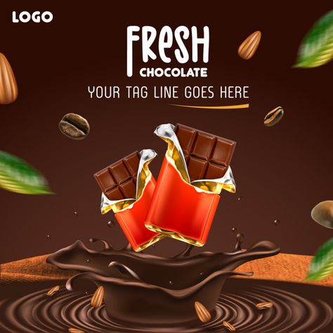 Poster For Social Media Announcement Of Delicious Chocolate Bars With Almonds#pikbest##Templates Chocolate Social Media Design, Chocolate Poster Design, Chocolate Template, Chocolate Poster, Social Media Announcement, Alt Posters, Design Chocolate, Healthy Snack Bars, Chocolate Logo