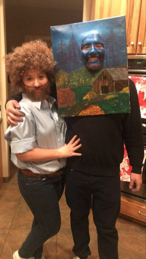 Bob Ross And Painting Costume, Bob Ross Costume, Painting Costume, Couples Costume, Bob Ross, Couples Costumes, Halloween Ideas, Costume Ideas, Halloween