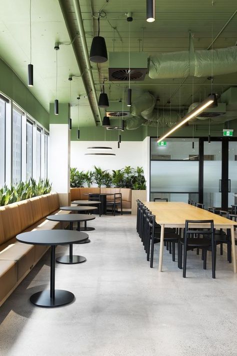 Cool Corporate Office, Communal Office Space Ideas, Student Cafe Design, Colourful Office Design, Office Cafeteria Design Ideas, Work Cafe Design, Cafe Lounge Seating, Office Canteen Design, Office Relax Area