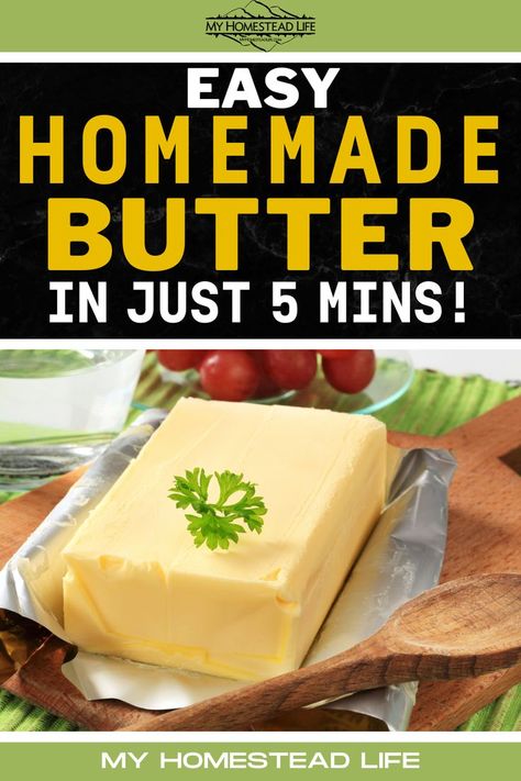 Do you want to make homemade butter? This is a simple way to make it in just five minutes. The ingredients are all items that you probably already have in your kitchen. You only need some heavy cream, salt and a bowl or stand mixer so that you can get mixing! | make homemade butter, homemade butter recipe, how to make homemade butter, how to make butter at home, homemade butter at home, salt and butter, making your own butter, mixing milk and butter, making buttermilk Homemade Unsalted Butter, How Do You Make Butter, How To Make Butter From Whole Milk, How To Make Butter With Heavy Cream, Making Homemade Butter, How To Make Butter From Milk, Home Made Butter Recipes, How To Make Homemade Butter, How To Make Butter