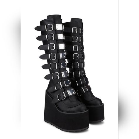 Size 7 Demonia Trinity Boots Demoina Boots, Goth Boots Tragic Beautiful, Womens Boots Goth, Gothis Boots, Demonia Wedge Boots, Demonia Boots Shaker 100, Platform Shoes Boots Goth, Black Ghotic Boots, Demonia Boots Tragic Beautiful