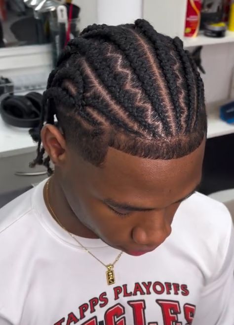 Cornrows Patterns Men, Cornrows Aesthetic Men, Zip Braid Hairstyles, Men Scalp Braid Styles, Criss Cross Cornrows Braids Men, Canerows Hairstyles Men, Braided Hairstyles For Black Men Short, Eight Cornrows Braids, Cornrow Black Men