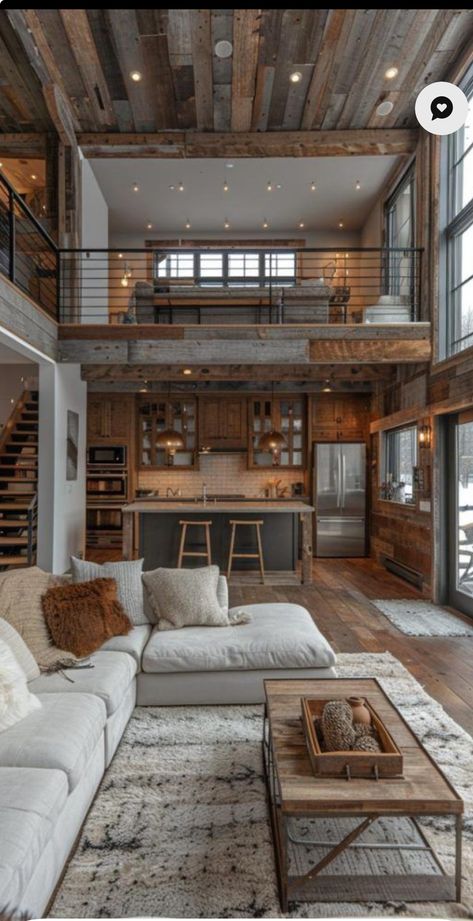 Modern Loft House Design, Modern Loft House, Modern Country Living, Barndominium Interior, Loft House Design, Barn Style House Plans, Interior Design Per La Casa, Loft House, Modern Loft