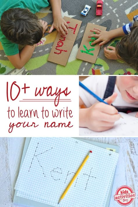 10 Ways to Practice Writing Your Name - these non-traditional ways to increase fine motor skills in kids are full of fun & play. Name Writing Practice, Preschool Names, Name Practice, Name Recognition, Name Activities, Confidence Kids, Preschool Writing, Write Your Name, Learn To Write