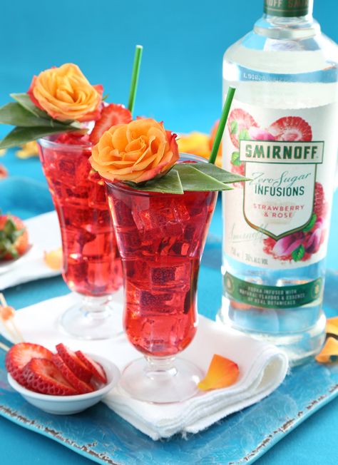 Strawberry Rose Cocktail Adult Drinks Recipes, Flavored Vodka Drinks, Smirnoff Watermelon, Smirnoff Drinks, Healthy Alcohol, Pumpkin Spice Frappuccino, Homemade Starbucks, Yummy Cocktails, Strawberry Rose