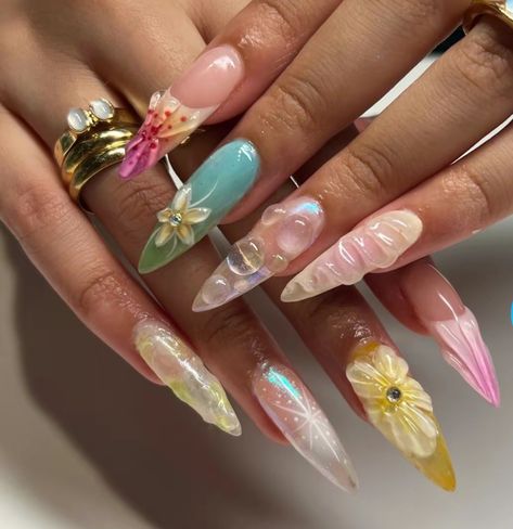 Tropical Nails Long, Orchid Nails, Nails And Rings, Unghie Sfumate, Kutek Disney, Tropical Nails, Long Acrylic Nails Coffin, Really Cute Nails, Unique Acrylic Nails