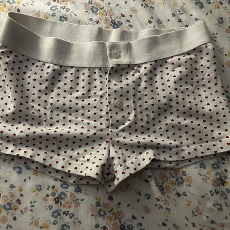 Brandy Melville heart boxer shorts   Typically... - Depop Brandy Melville Boxer Shorts, Brandy Shorts, Heart Boxers, Girl Boxers, White Boxers, Clothes Wishlist, Brandy Melville Shorts, Boxer Shorts, Clothing Ideas