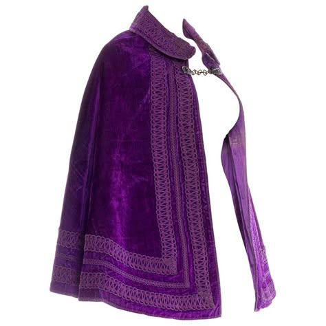 Victorian Purple Silk Velvet 1870/90 Cape With Lion Head Clasp For Sale at 1stDibs Purple Cape Aesthetic, Purple Cape Dress, Fantasy Capes, Victorian Purple, Gown Purple, Purple Cape, White Evening Gowns, Purple Gowns, Designer Evening Dresses