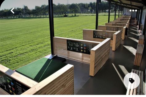 Golf Range Ideas, Golf Driving Range Design, Driving Range Aesthetic, Golf Club Aesthetic, Driving Range Ideas, Golf Screen, Screen Fencing, Slatted Screen, Driving Range Golf