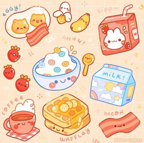 Seni Resin, Drawing Food, 귀여운 음식 그림, Desain Quilling, Cute Food Drawings, Cute Food Art, Cute Animal Drawings Kawaii, Cute Kawaii Drawings, Cute Doodle Art