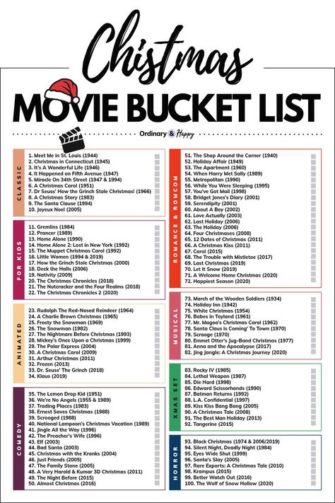 100 Christmas Movies to Watch this Holiday Season (the Ultimate Christmas Movie Bucket List) December Movies List, Christmas Classics Movies, Bucket List Movies To Watch, Christmas Movie List 2022, Christmas Film List, Christmas Movie List 2023, New Year Movies List, Films To Watch Bucket Lists, Christmas Movies Bucket List