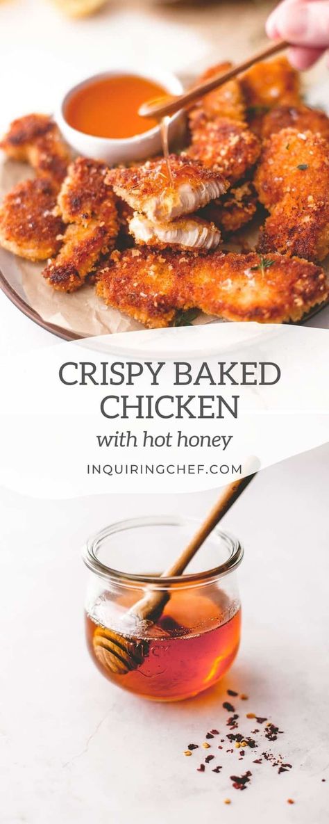 Hot Chicken Tenders Recipe, Honey Hot Chicken Tenders, Chicken With Hot Honey, Honey Hot Chicken, Hot Chicken Tenders, Crispy Baked Chicken Tenders, Hot Honey Chicken Tenders, Honey Chicken Breast, Honey Chicken Tenders