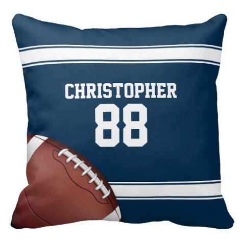 Blue and White Stripes Grid Iron Football Jersey Throw Pillow Personalized Throw Pillow, Sports Theme, Holidays 2022, Custom Throw Pillow, Football Jersey, Boy's Room, Football Jerseys, Couch Bed, White Stripe