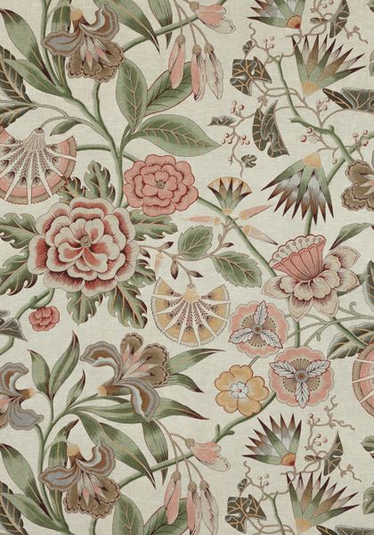 Peach Home Decor, French Bedding, Annus Abrar, Patterned Sofa, Grey Floral Wallpaper, Thibaut Fabric, Tropical Fabric Prints, Art Motifs, Anna French