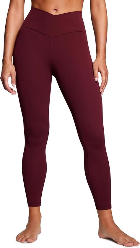 CRZ YOGA Womens Butterluxe Cross Waist 25'' Workout Leggings - V Cross High Waisted Gym Leggings Yoga Soft Leggings Red Merlot 10 : Amazon.co.uk: Fashion Maroon Leggings Outfit, High Waisted Gym Leggings, Maroon Leggings, Crz Yoga, Soft Leggings, Gym Leggings, Uk Fashion, Yoga Women, Merlot