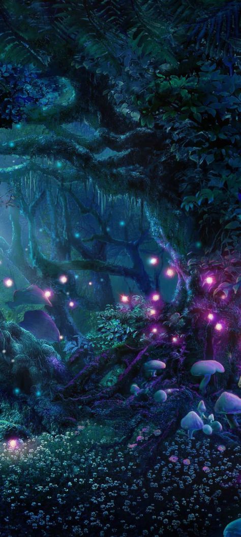 Fae Wild Landscape, Fae Background, Enchanted Forest Phone Wallpaper, Forest Fairy Astethic, Heart Of The Forest, Starry Forest Aesthetic, Magical Forest Aesthetic Night, Fae Wilds Aesthetic, Cursed Forest Art