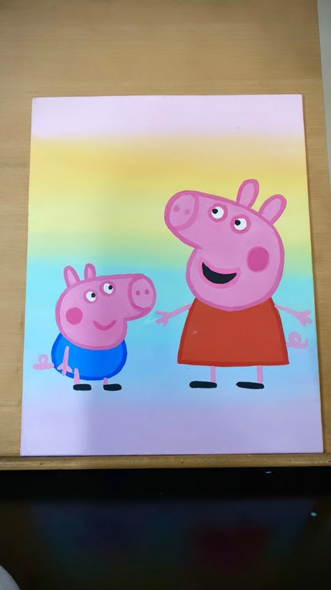 Acrylic painting on canvas. Ombre rainbow peppa pig Cartoon Painting On Canvas, Peppa Pig Diy, Peppa Pig Painting, Taj Mahal Drawing, Peppa Pig Drawing, Happy Diwali Pictures, Peppa Pig Cartoon, Charcoal Artwork