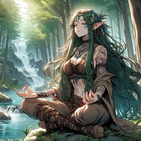 Wood Elf Monk Female Dnd, Forest Elf Art, Anime Elf Woman, Wood Elf Female, Wood Elf Dnd, Eladrin Dnd, Eladrin Female, Weiblicher Elf, Dnd Elves