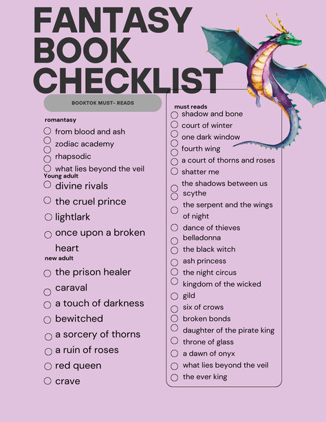 book list Fantasy Book Template, Fantasy Book Challenge, Fantasy Reading Challenge, Fantasy Classes List, Fantasy Book Checklist, Fae Fantasy Books, Fantasy Book Fanart, Fantasy Books Recommendations, How To Write A Fantasy Book