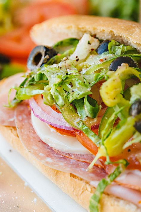 Italian Sub Sandwich, Hoagie Sandwiches, Sandwich Vegetarian, Sub Sandwich, Genoa Salami, Italian Sub, Red Wine Vinaigrette, Italian Sandwich, Cold Sandwiches