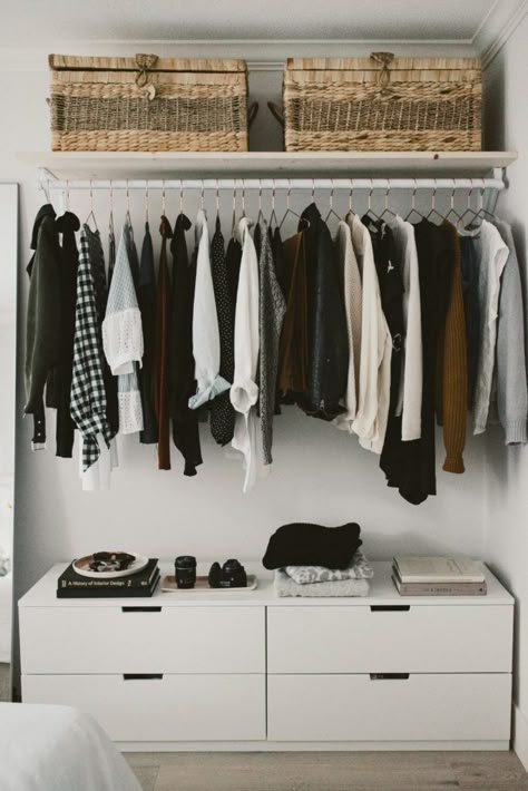 how to build an open concept closet, diy open closet, clothing storage for small space, alicia fashionista Bar Closet, Small Space Storage Bedroom, Diy Kast, Bedroom Storage For Small Rooms, Diy Cupboards, Organized Closet, Open Wardrobe, Diy Home Accessories, Pax Wardrobe