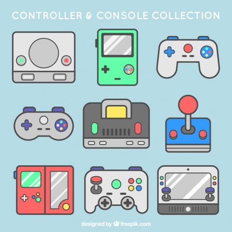 Video Game Controller and Console Collection - Gamer - Art ~ Free Vector Games To Play On Iphone, Game Controller Art, Game Controllers, Game Themes, Video Game Controller, Retro Games, Retro Game, Retro Video Games, Game Icon