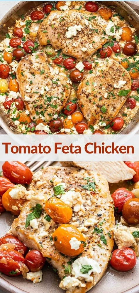 Chicken And Feta Recipes Dinners, Chicken With Feta Cheese And Tomatoes, Chicken And Tomato Recipes Healthy, Dinner Ideas With Cherry Tomatoes, Dinner Recipes With Cherry Tomatoes, Chicken Breast Tomato Recipes, Chicken Feta Bake, Chicken And Tomato Sauce Recipes, Dinner Recipes With Feta