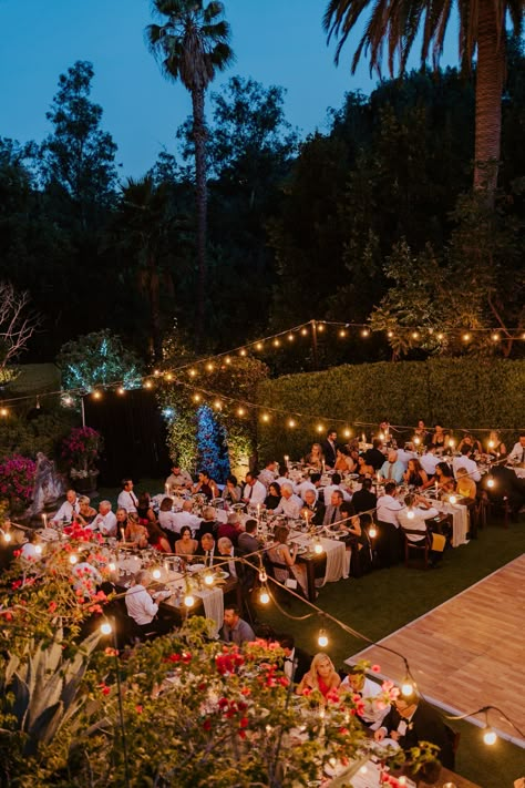 Estate Backyard Wedding, Big Backyard Wedding Receptions, Outdoor Dinner Wedding, Nighttime Garden Wedding, Modern Southern Wedding, California Backyard Wedding, Houdini Estate Wedding, Dancefloor Wedding Ideas, Backyard Wedding Alter