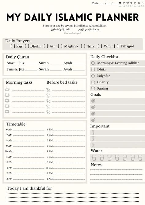 Daily Islamic Planner digitaltravelplanner 😫 Islamic Planner, Ramadan Tips, Daily Routine Schedule, Daily Routine Planner, Study Planner Printable, To Do Planner, Daily Checklist, Daily Planner Pages, Routine Planner