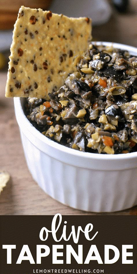 Olive Tapenade made with black and green olives is packed with flavor and perfect for dipping! This easy recipe comes together in minutes and is the BEST olive tapenade ever! Olive Tepanade Recipe Appetizers, Trader Joe’s Olive Tapenade, Tepanade Olive, Olive Tepanade Recipe, Olive Tapenade Uses, Recipes With Green Olives, Olive Tamponade, Decorative Appetizers, Black Olive Recipes