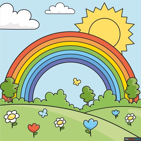 Learn How to Draw a Rainbow for Kids: Easy Step-by-Step Drawing Tutorial for Kids and Beginners. See the full tutorial at https://easydrawingguides.com/how-to-draw-a-rainbow-for-kids/ . Nature Drawing For Kids, Toddler Drawing, Rainbow Drawing, Tree Drawings Pencil, Mountain Drawing, Butterfly Drawing, Drawing Tutorial Easy, Nature Drawing, Book Drawing