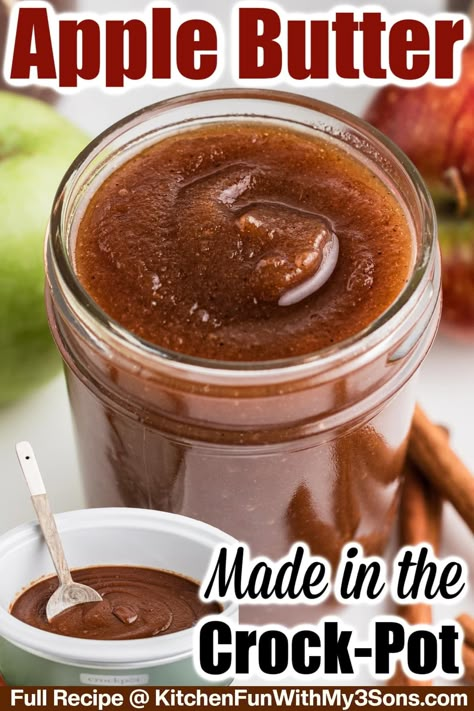 If you love the smell of fall, you have to try this tasty Crockpot Apple Butter. It is cooked in the slow cooker for hours, making your house smell of warm apples and cinnamon! The Family Freezer, Recipes Apples, Family Freezer, Apple Butter Crock Pot, Slow Cooker Apple Butter, Slow Cooker Apple, Homemade Apple Butter, Apple Butter Recipe, Slow Cooker Apples