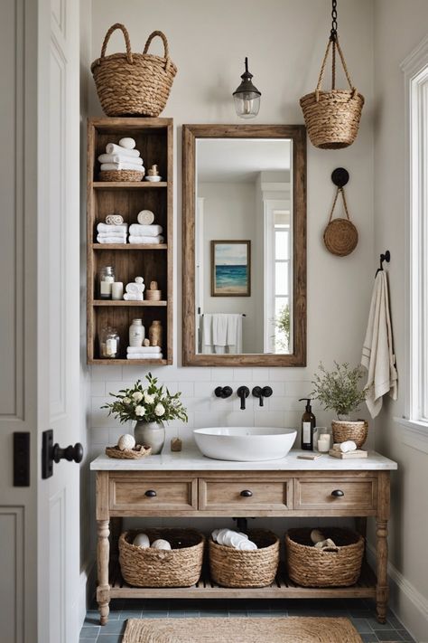 Bathroom Ideas Wooden, Wooden Bathroom Interior, Wooden Bathroom Ideas, French Farmhouse Bathroom Ideas, Bathroom Wooden Vanity, Toilet Bathroom Ideas, Very Small Bathroom Design, Mediterranean Bathroom Design Ideas, Mediterranean Home Interior Design