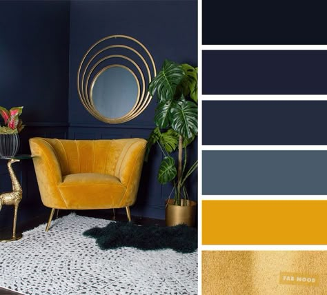 The best living room color schemes - Navy blue + yellow mustard and gold color schemes - Fabmood | Wedding Colors, Wedding Themes, Wedding color palettes Attic Observatory, Navy Room, Good Living Room Colors, Christmas Lounge, Teenage Room Decor, Navy Living Rooms, Navy Blue Living Room, Gold Living, Rustic Wedding Decorations